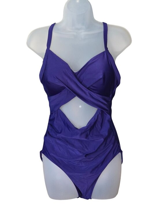 Eomenie Other - Purple Cross Front One Piece Swimsuit M Cutout Adjustable Straps Lined